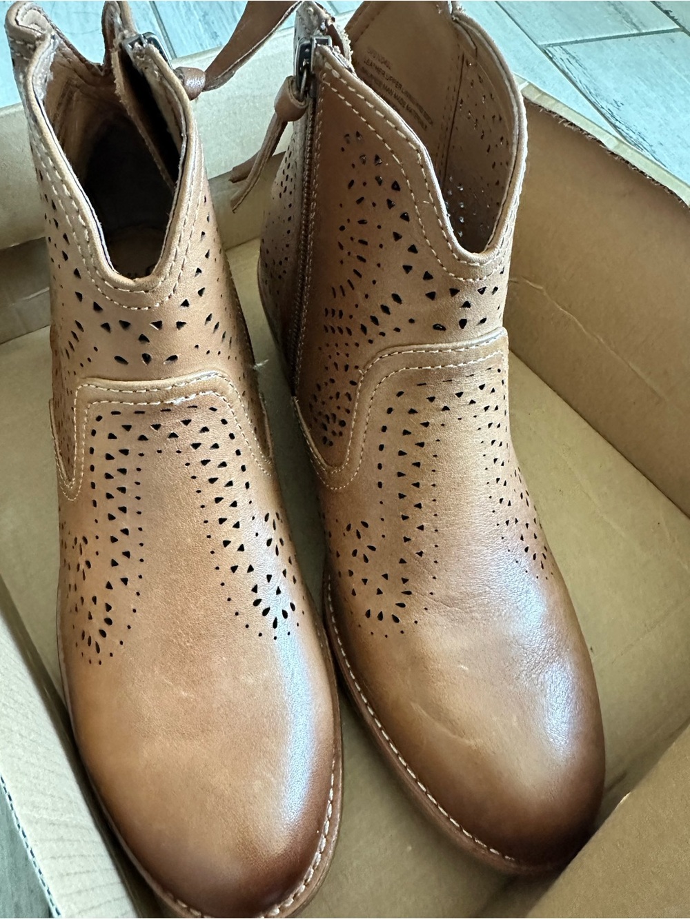 Sofft Cognac Brown Perforated Ankle Booties